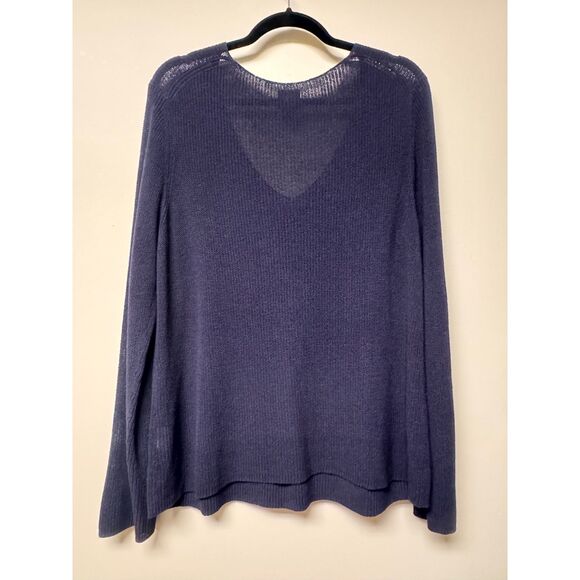 EILEEN FISHER Cotton/Viscose/Silk Blend V-Neck Open Knit Sweater, Sz L - Picture 5 of 9